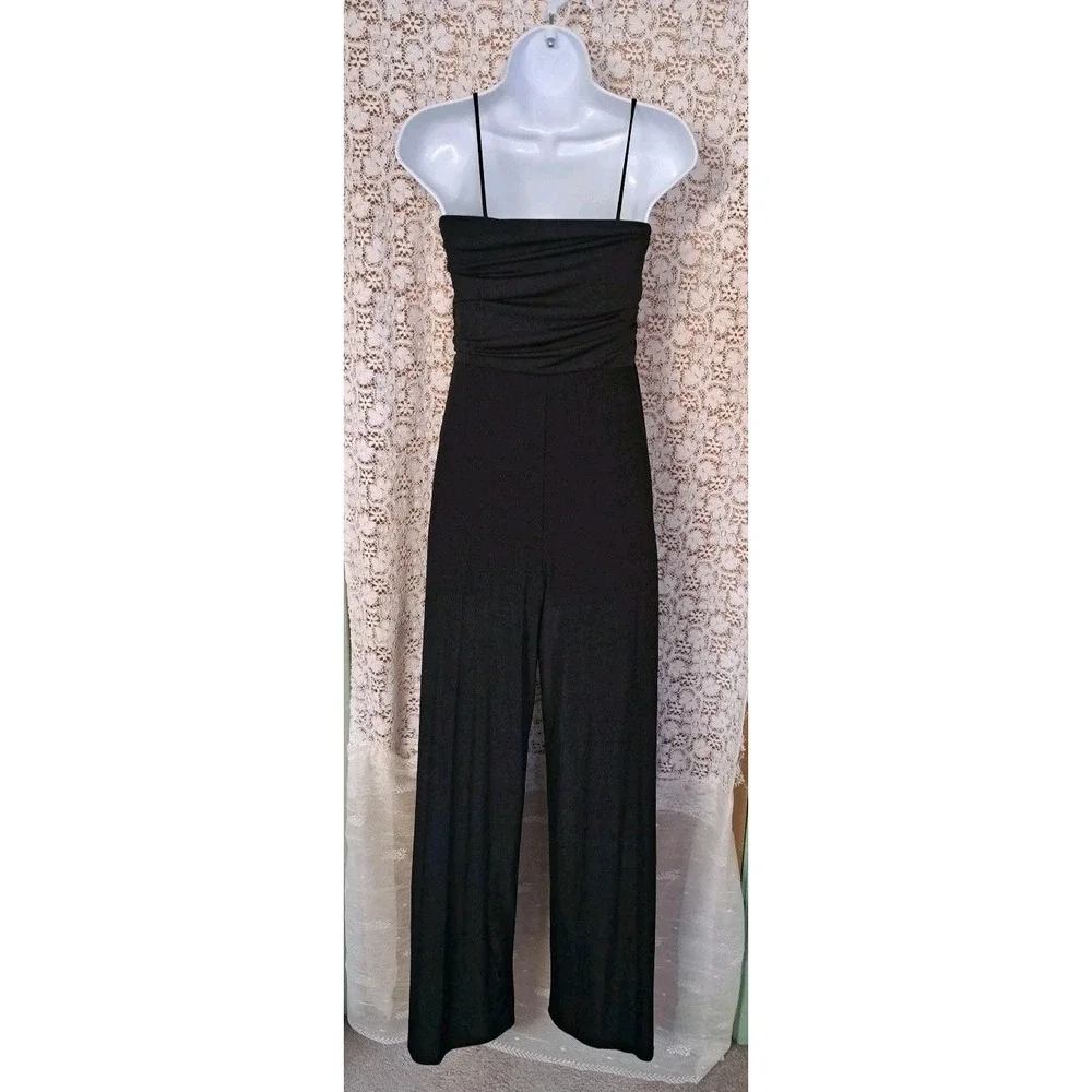 Cefian Women's Jumpsuit Black Lg Spaghetti Straps‎ Ruched Top Polyester Spandex